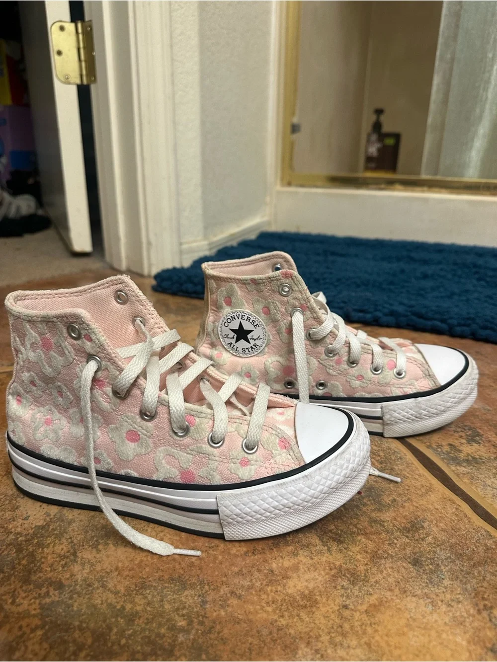 Converse Pink Floral Lift High Tops Sz 2Y